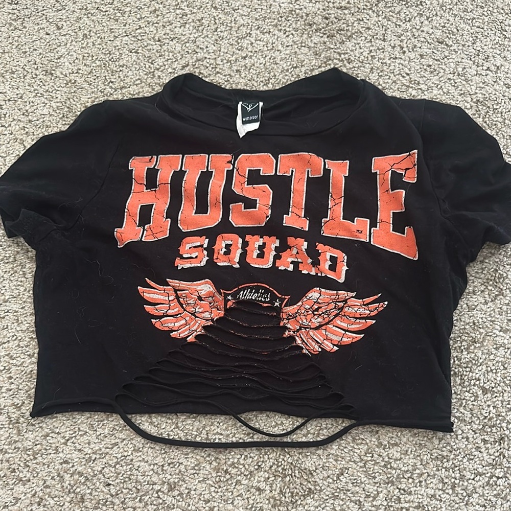 Black and Orange Hustle Squad Crop Top